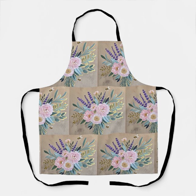 Bouquet peonies lavender flowers Rustic Apron (Front)