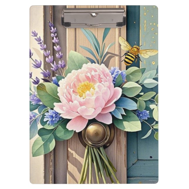Bouquet peonies lavender flowers Rustic Clipboard (Front)