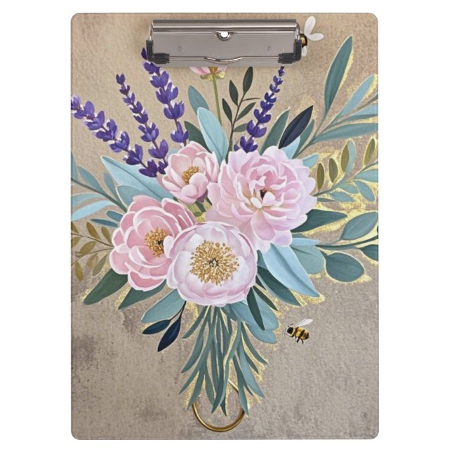 Bouquet peonies lavender flowers Rustic Clipboard (Front)
