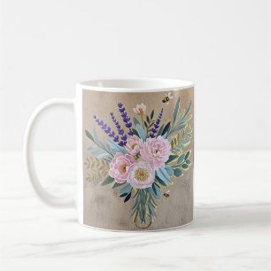 Bouquet peonies lavender flowers Rustic Coffee Mug