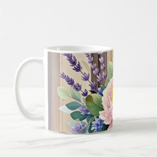 Bouquet peonies lavender flowers Rustic Coffee Mug