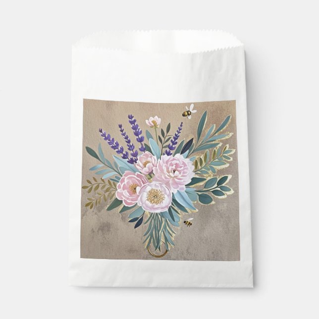 Bouquet peonies lavender flowers Rustic Favour Bag (Front)