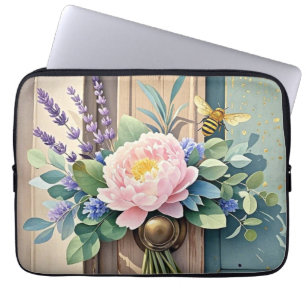 Bouquet peonies lavender flowers Rustic Laptop Sleeve