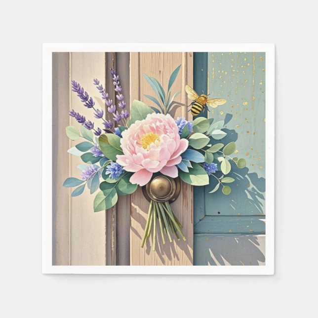 Bouquet peonies lavender flowers Rustic Napkin (Front)