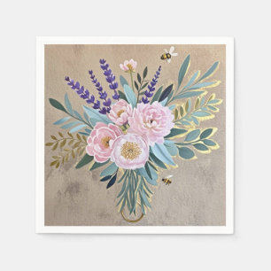 Bouquet peonies lavender flowers Rustic Napkin