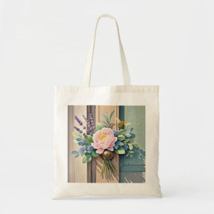 Bouquet peonies lavender flowers Rustic Tote Bag