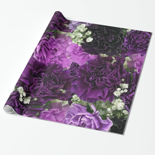 Bouquet Purple Carnations Wrapping Paper (Unrolled)