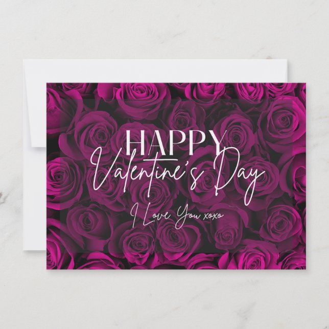 Bouquet Purple Roses Happy Valentine's Day Card (Front)