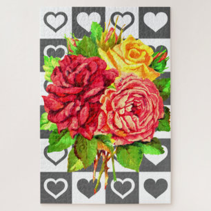 Bouquet Roses & Hearts Jigsaw Puzzle