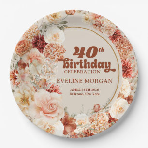 Bouquet terracotta blush and sage 40th birthday paper plate