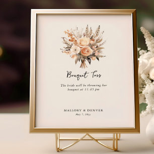 Bouquet Toss Neutral Wedding Reception Information Poster