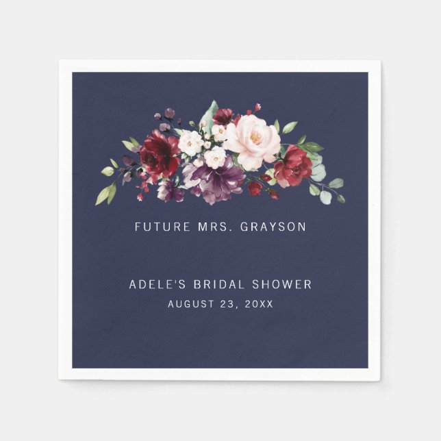 Bouquet Wine Blush Future Mrs Bridal Shower Navy Napkin (Front)
