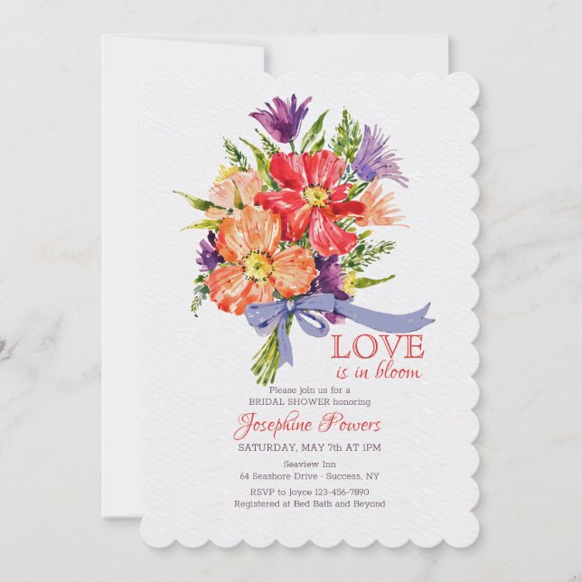 Bouquet With Blue Ribbon Invitation (Front)