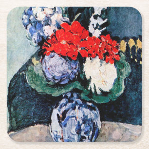Bouquet with Little Delft, Paul Cezanne Square Paper Coaster