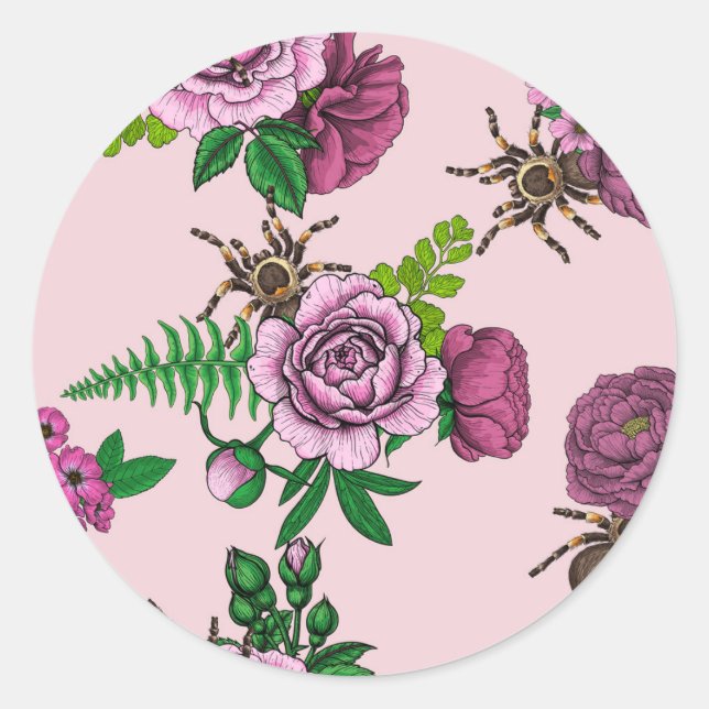 Bouquets and tarantula classic round sticker (Front)