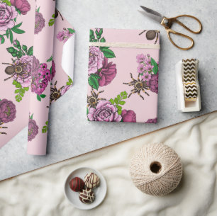 Bouquets and tarantula wrapping paper