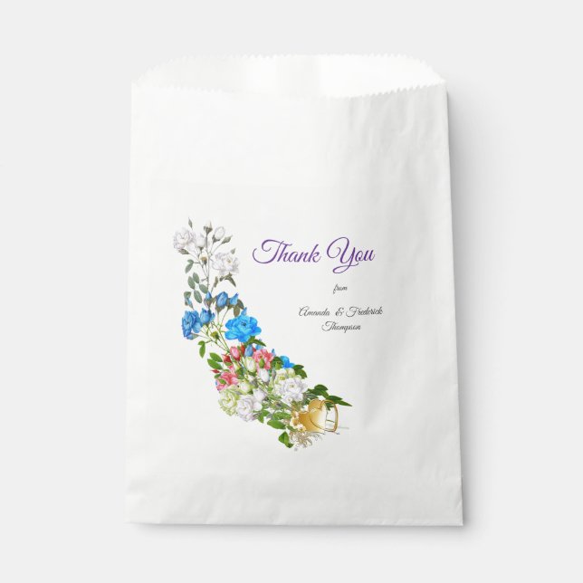Bouquets of Multi-colour Roses  on Silk textures Favour Bag (Front)
