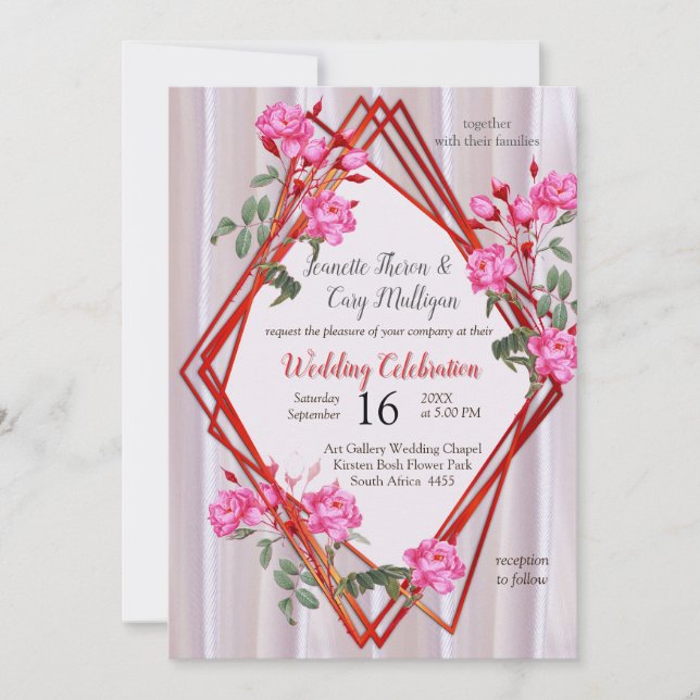 Bouquets of Multi-colour Roses  on Silk textures Invitation (Front)