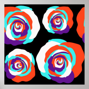 Bouquets of orange roses on a black background. Se Poster
