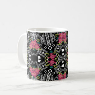 Bouquets of pink flowers flowers on a geometric coffee mug