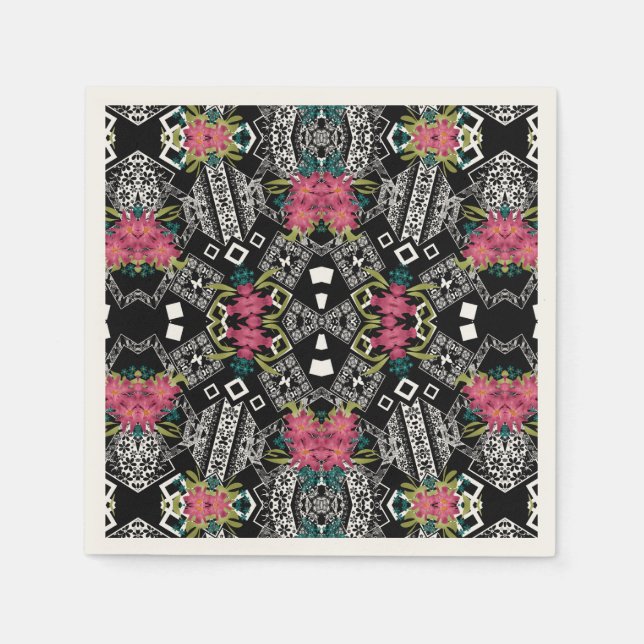 Bouquets of pink flowers flowers on a geometric napkin (Front)