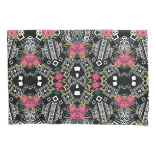 Bouquets of pink flowers flowers on a geometric pillowcase
