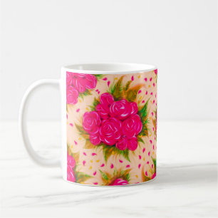 Bouquets of purple roses on a pale pink background coffee mug