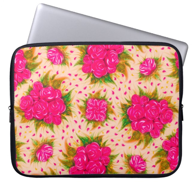 Bouquets of purple roses on a pale pink background laptop sleeve (Front)
