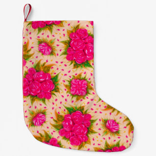 Bouquets of purple roses on a pale pink background small christmas stocking