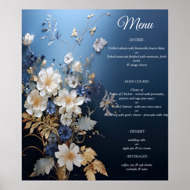 Bouquets of Silky Blue-White and Gold Edges Poster (Front)