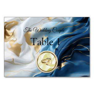 Bouquets of Silky Blue-White and Gold Edges Table Number