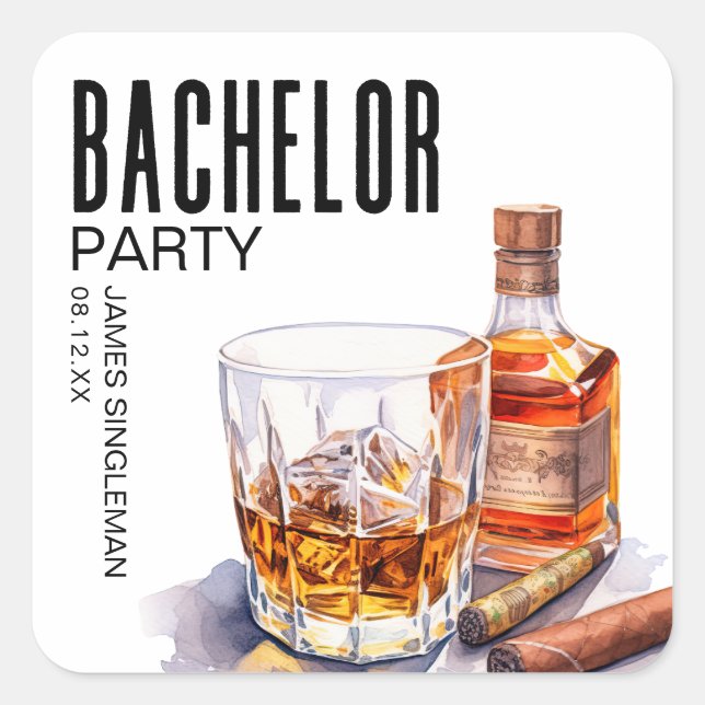 Bourbon and Cigar Bachelor Party Square Sticker (Front)