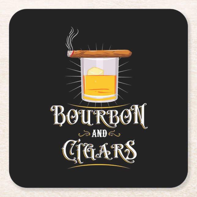 Bourbon And Cigars Square Paper Coaster (Front)