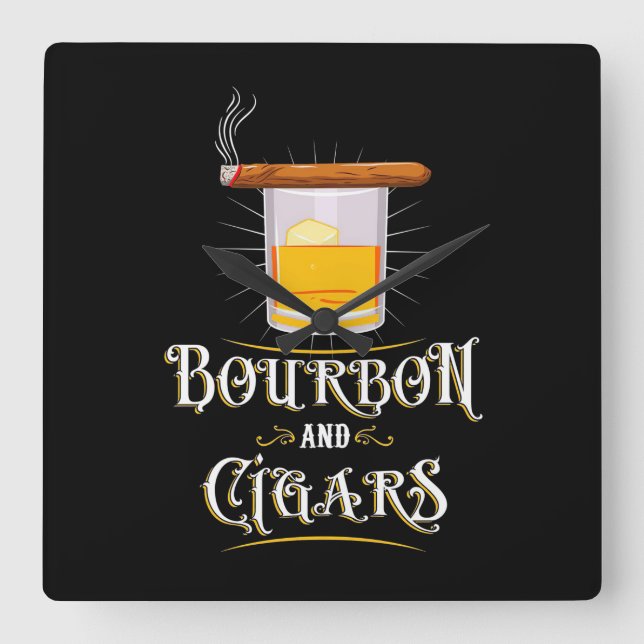 Bourbon And Cigars Square Wall Clock (Front)