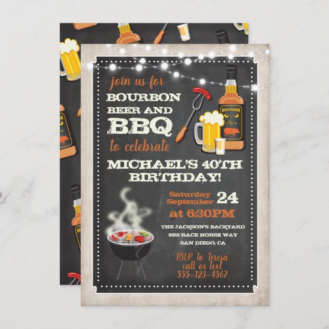 Bourbon Beer & BBQ Party Invitations (Front/Back)