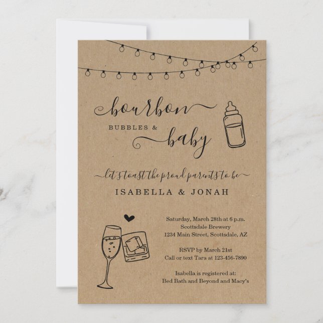 Bourbon Bubbles and Baby Shower Invitation (Front)