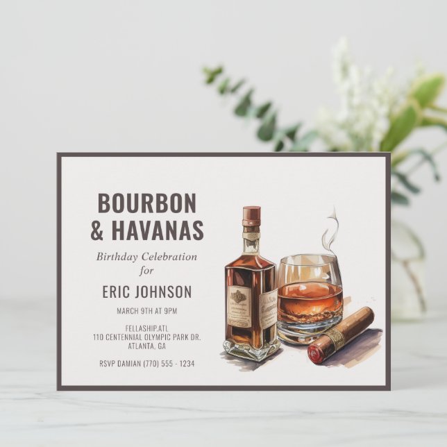 Bourbon Cigar Birthday Invitation (Standing Front)