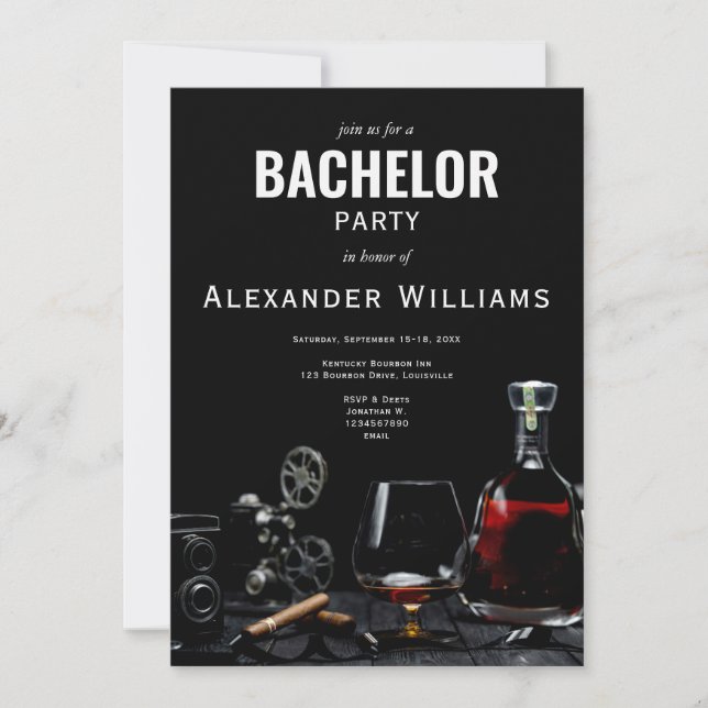 Bourbon & Cigars Kentucky Whiskey Bachelor Party Invitation (Front)