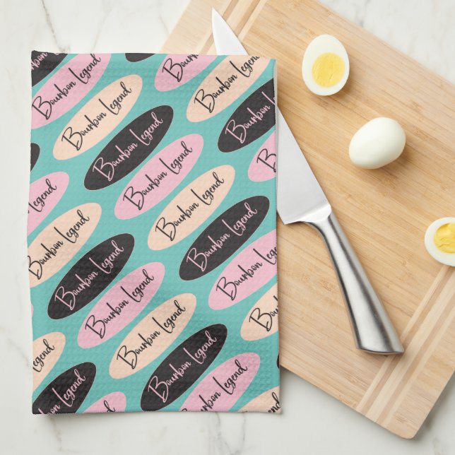 Bourbon Legend Ovals pnk/black/aqua Kitchen Towel (Quarter Fold)