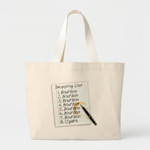 BOURBON SHOPPING LIST COCKTAIL HUMOR LARGE TOTE BAG
