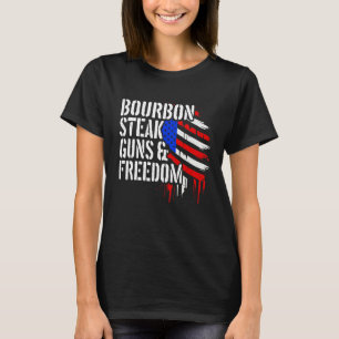 Bourbon Steak & Freedom USA Flag Funny Whiskey Lov T-Shirt