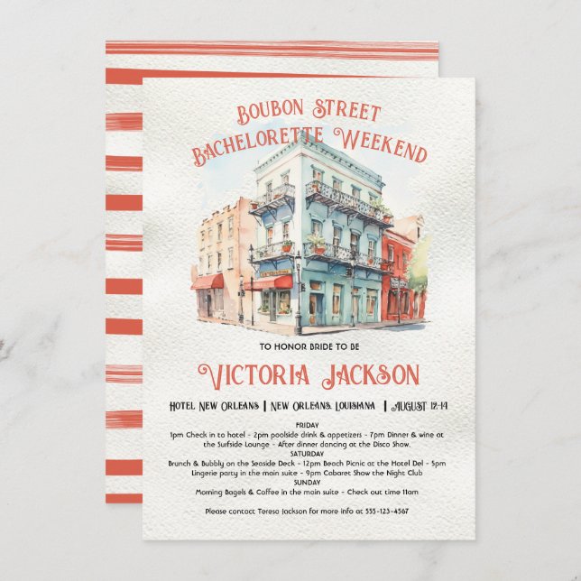 Bourbon Street Bachelorette Weekend Bridal Shower Invitation (Front/Back)