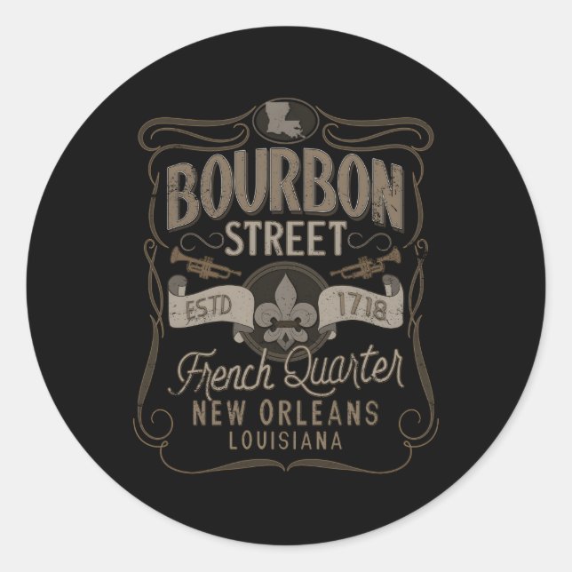 Bourbon Street French Quer New Orleans Classic Round Sticker (Front)