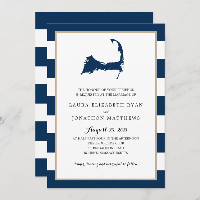 Bourne Cape Cod Map with heart | Wedding Invitation (Front/Back)