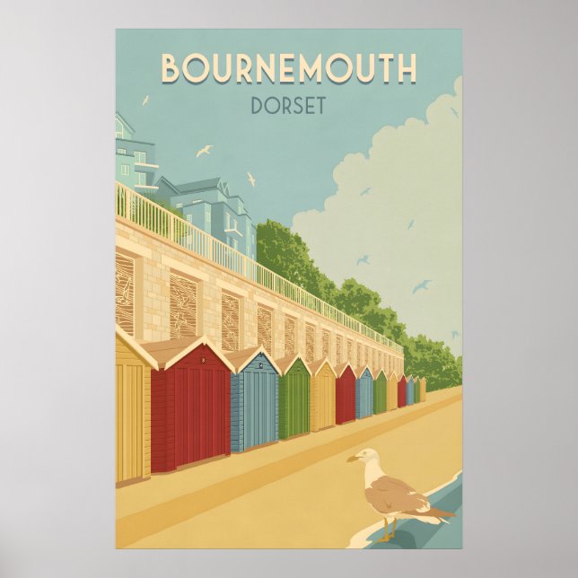 Bournemouth Beach Dorset Seaside Travel Poster (Front)