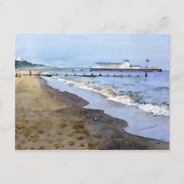 Bournemouth Beach watercolour holiday postcard (Front)