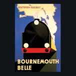 Bournemouth Belle Art Deco Poster<br><div class="desc">A classic art Deco poster design of the era. The Bournemouth Belle was run by the Southern Railway beginning 1931. A restored reproduction.</div>