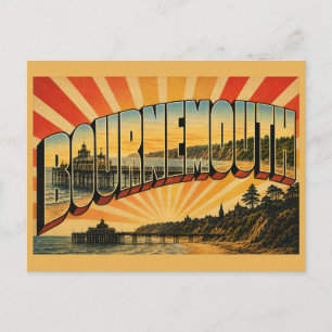 Bournemouth England Coastal Vintage Travel Art Postcard