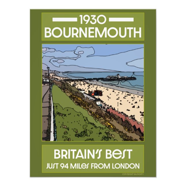 Bournemouth Vintage Retro Seaside Art Poster (Front)