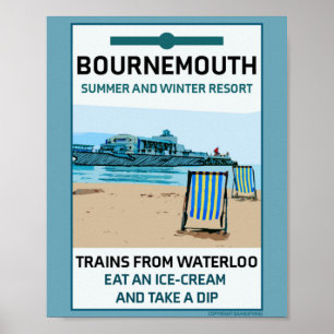 Bournemouth Vintage Retro Seaside   Poster